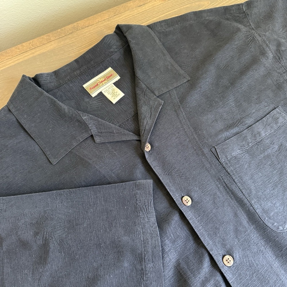 Original Island Sport Men's XXL Black 100% Silk Short Sleeve Button Up Shirt